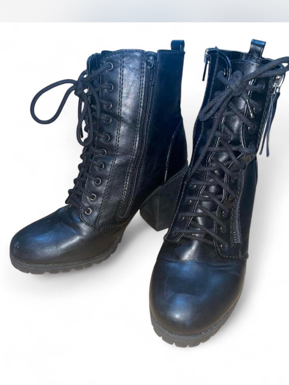 Women's Black Lace-Up Chunky Heel Ankle Boots Dbl Zipper, Walk Hero Ortho Insert